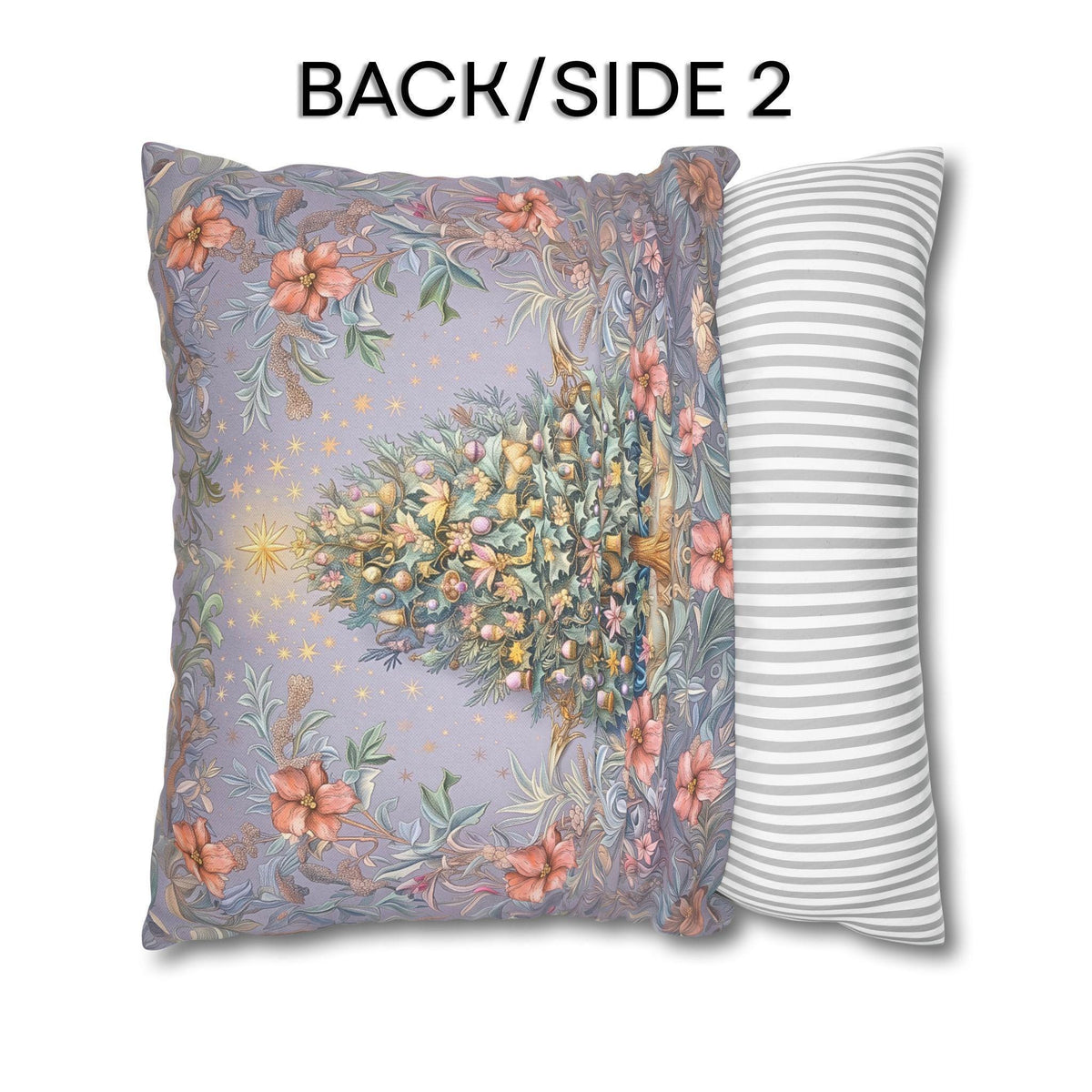William Morris Christmas Pillow Cover: Frosted Pastel Tree, Lilac and Pink Botanical Holiday