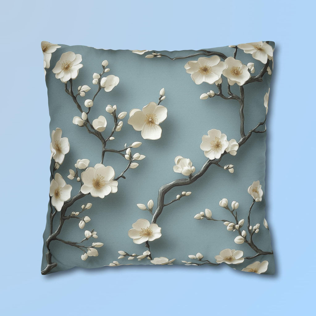 Elegant Chinoiserie Pillowcase: Blue-Teal Gradient Cherry Blossom Design for Home Decor