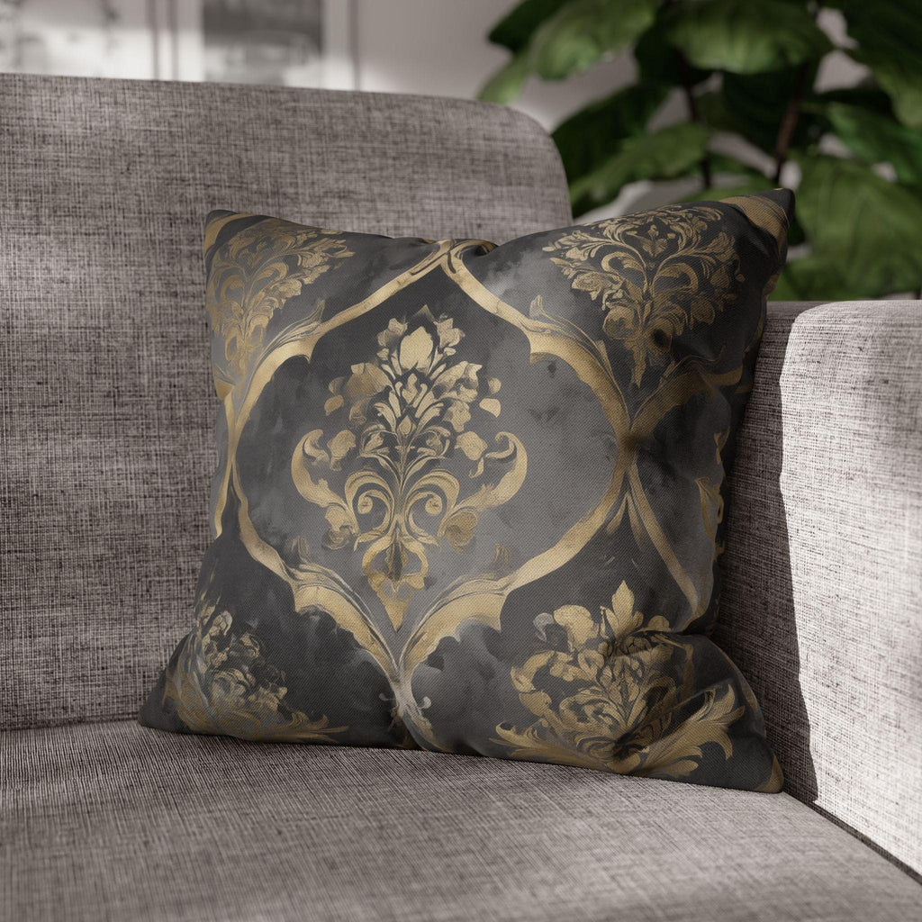 Luxurious Reversible Gold Damask Pillow Cover: Charcoal Gray Decorative Cushion for Elegant Home Decor