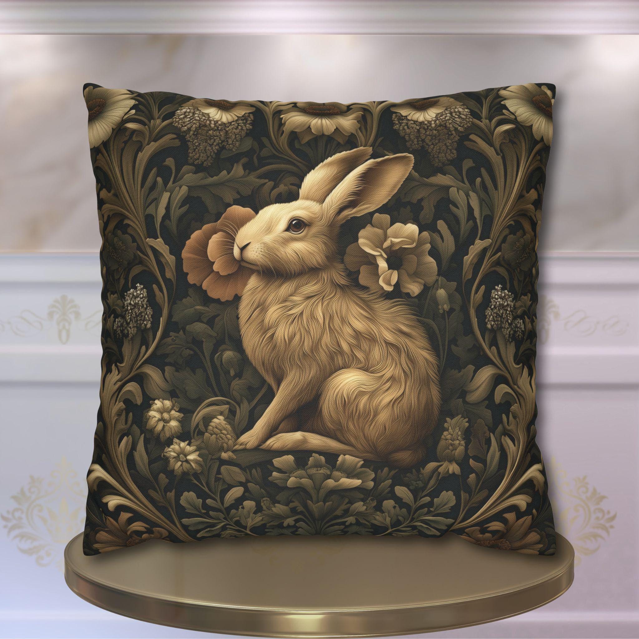 William Morris Inspired Wild Hare Pillow Cover: Garden Botanical Woodland Design