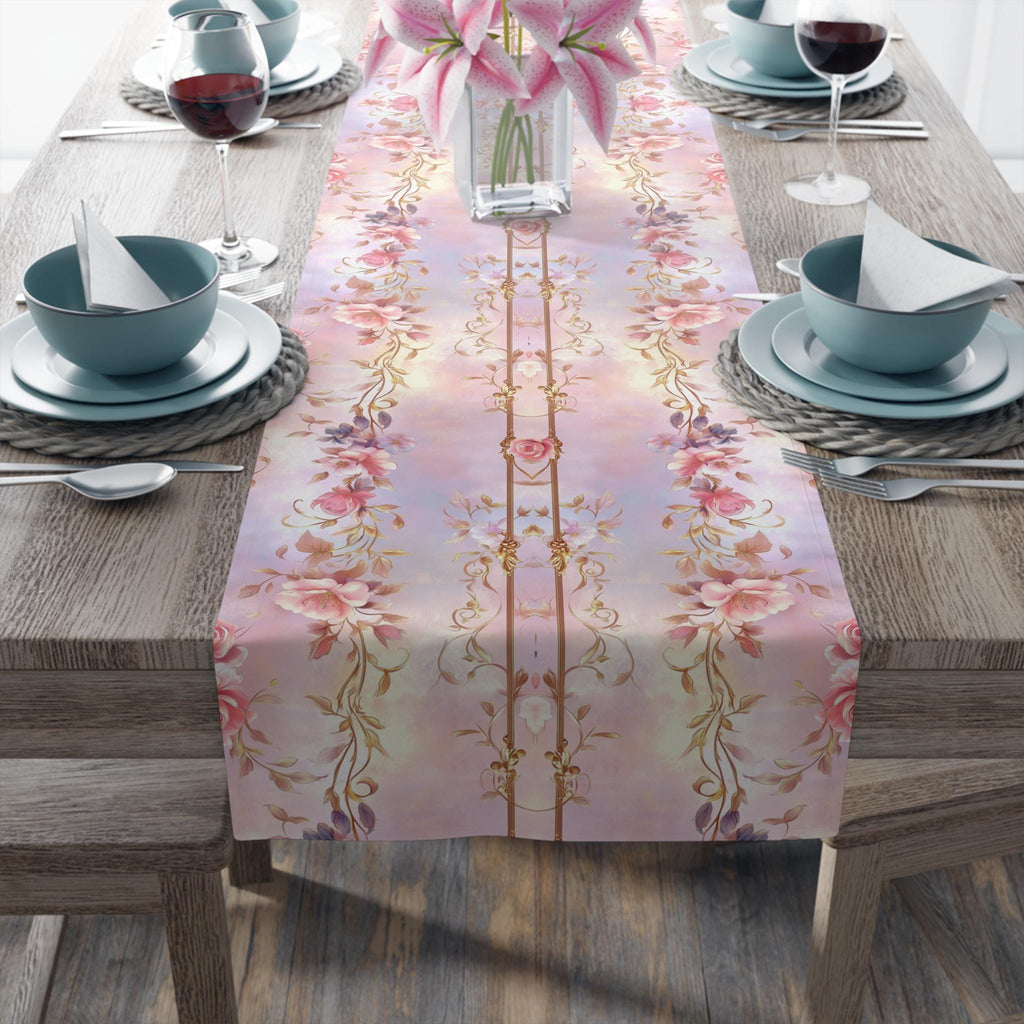 Romantic Floral Table Runner: Pastel Pink Lavender Wedding and Dining Decor