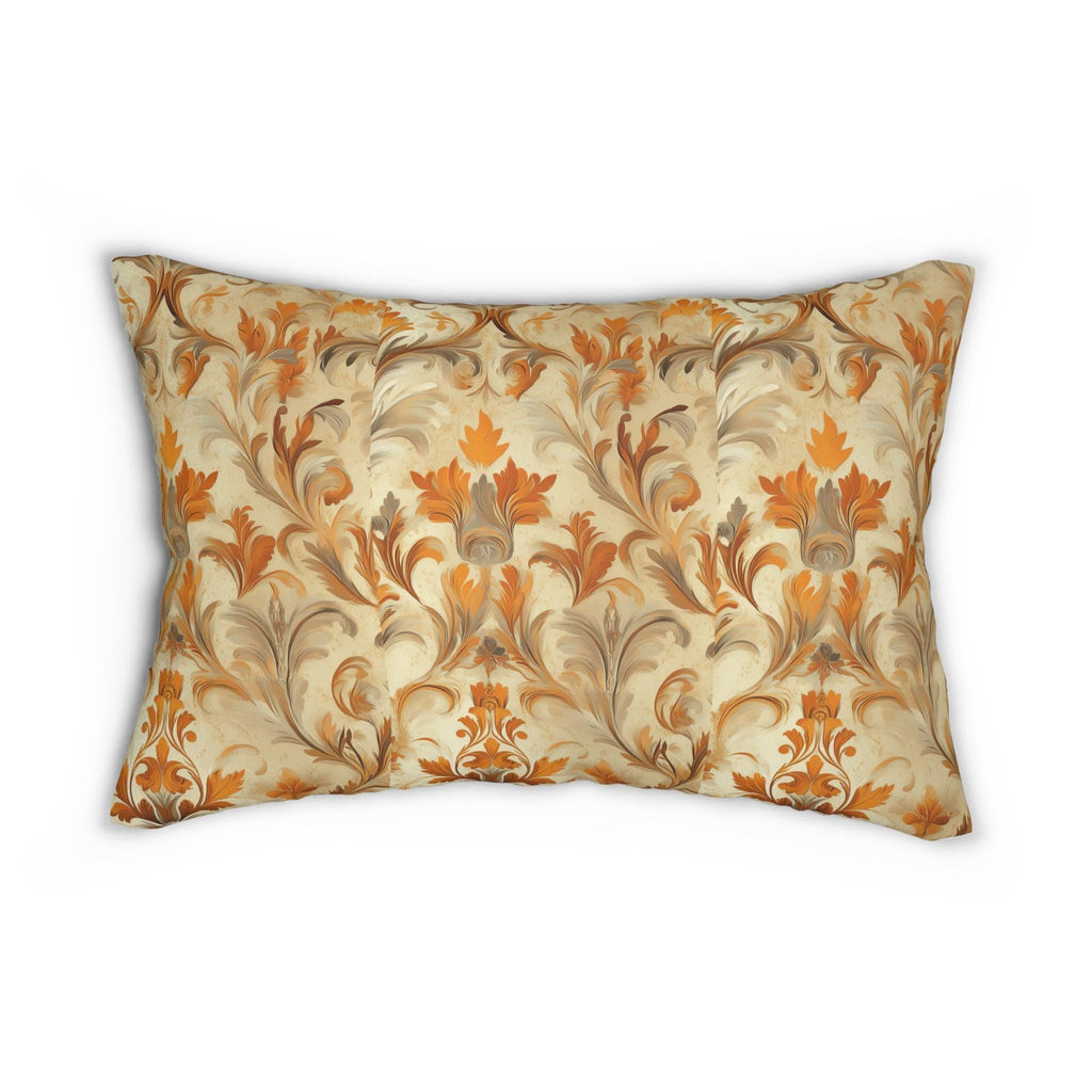 Autumn Damask Lumbar Pillow: Rustic Floral Fall Decor (20x14)