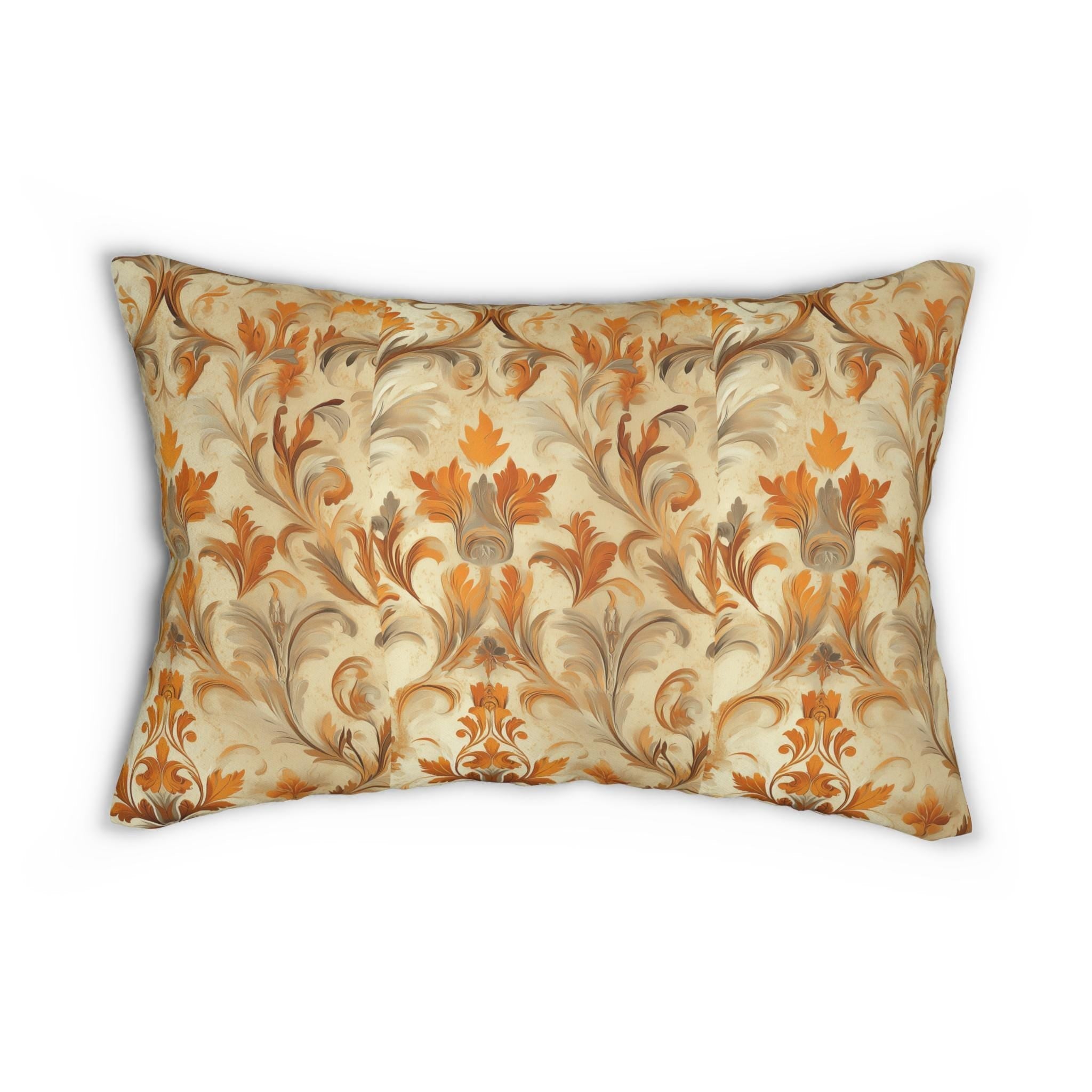 Autumn Damask Lumbar Pillow: Rustic Floral Fall Decor (20x14)
