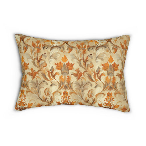 Autumn Damask Lumbar Pillow: Rustic Floral Fall Decor (20x14)