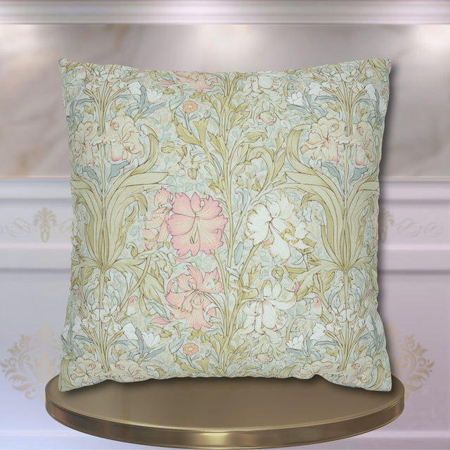 William Morris Style Pillow Cover: Soft Sage and Blush Botanical Ivory Cottage Decor