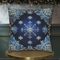 Sapphire Blue Snowflake Damask Christmas Throw Pillow Cover: Gold & White Winter Accent