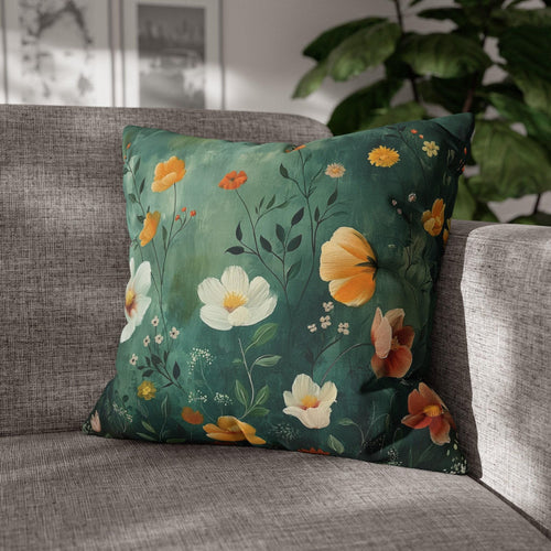 Botanical Pillow Cover: Emerald Green Garden Cottagecore Cushion