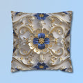Baroque Inspired Throw Pillow Cover Blue and Gold Ornate Design Elegant Home Decor Gift