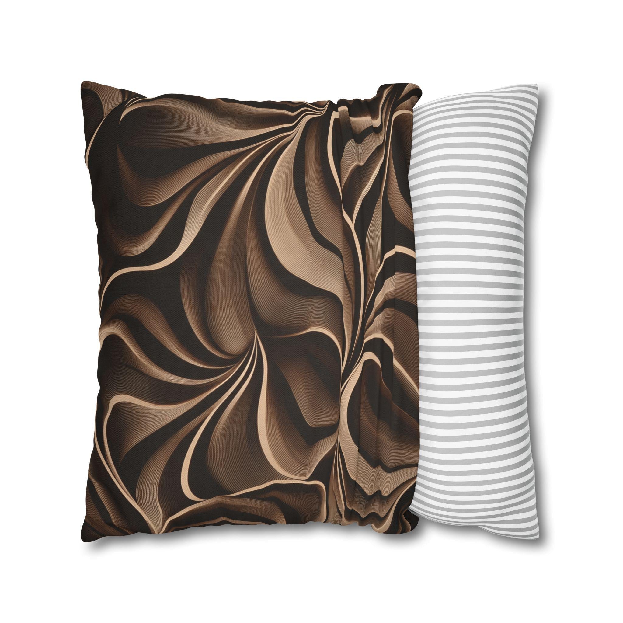 Abstract Mocha Swirl Pillowcase: Modern Ribbon Design for Contemporary Home Accent