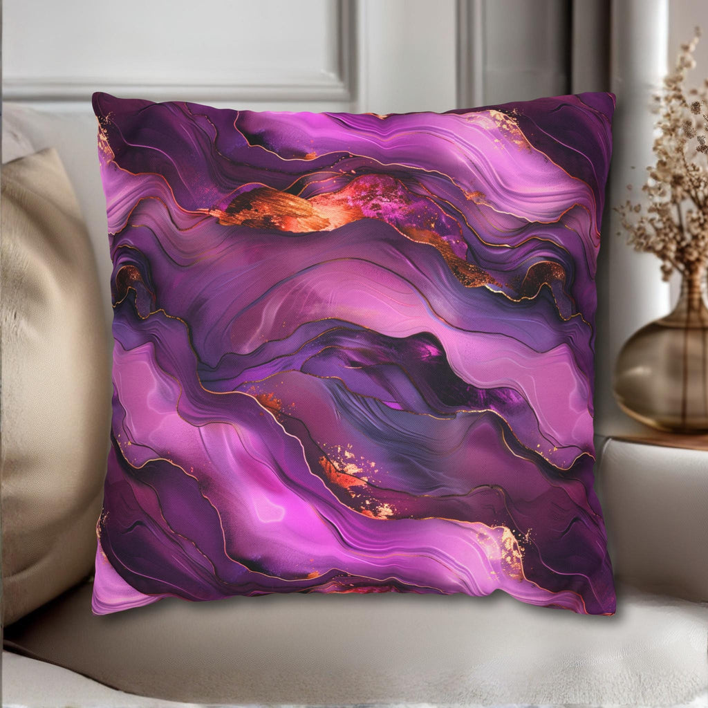 Abstract Plum Pillow Cover: Waves of Amethyst with Copper Fire Colored Accents