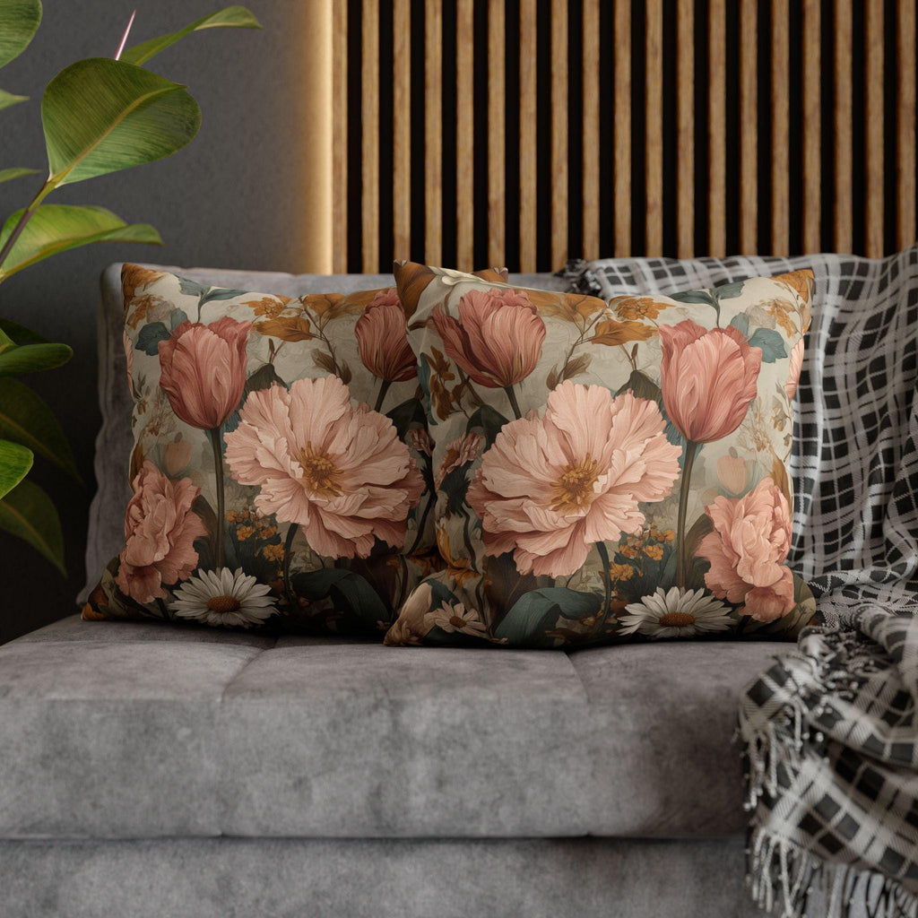 William Morris Inspired Botanical Pillow Cover: Dusty Rose, Sage, Ochre Autumn Accent
