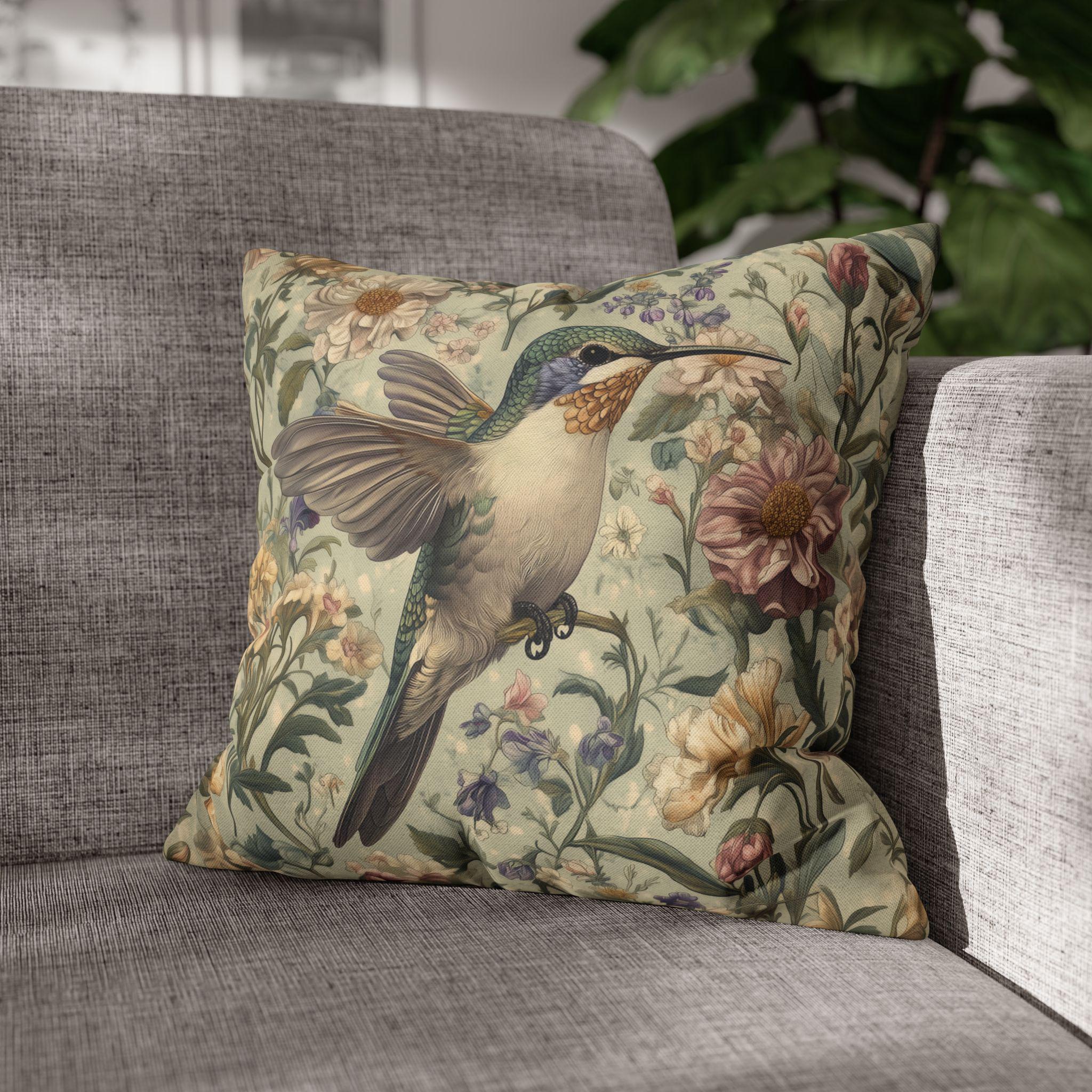 Botanical Hummingbird Tapestry Pillowcase: William Morris Inspired Arts & Crafts Floral Bird Cushion Cover