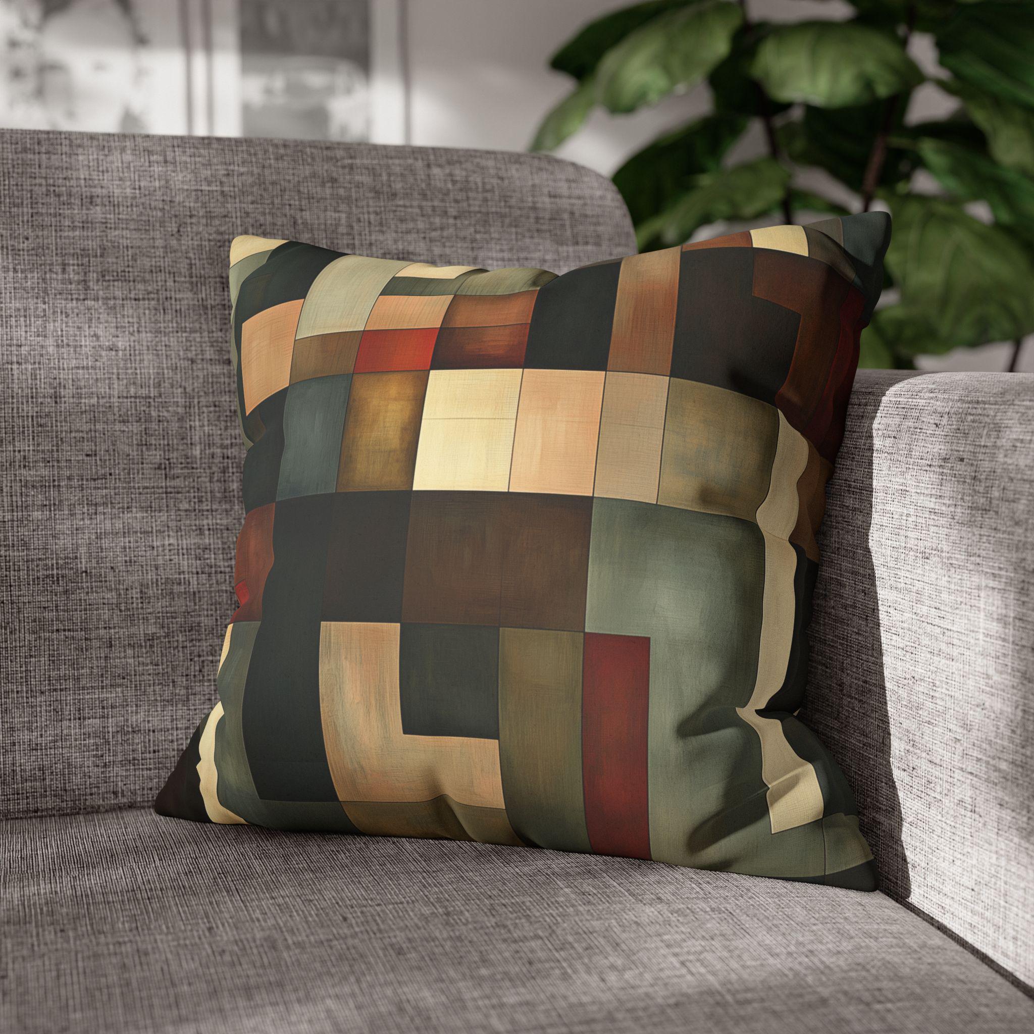Faux Suede Geometric Pillow Cover, Earthy Abstract Design