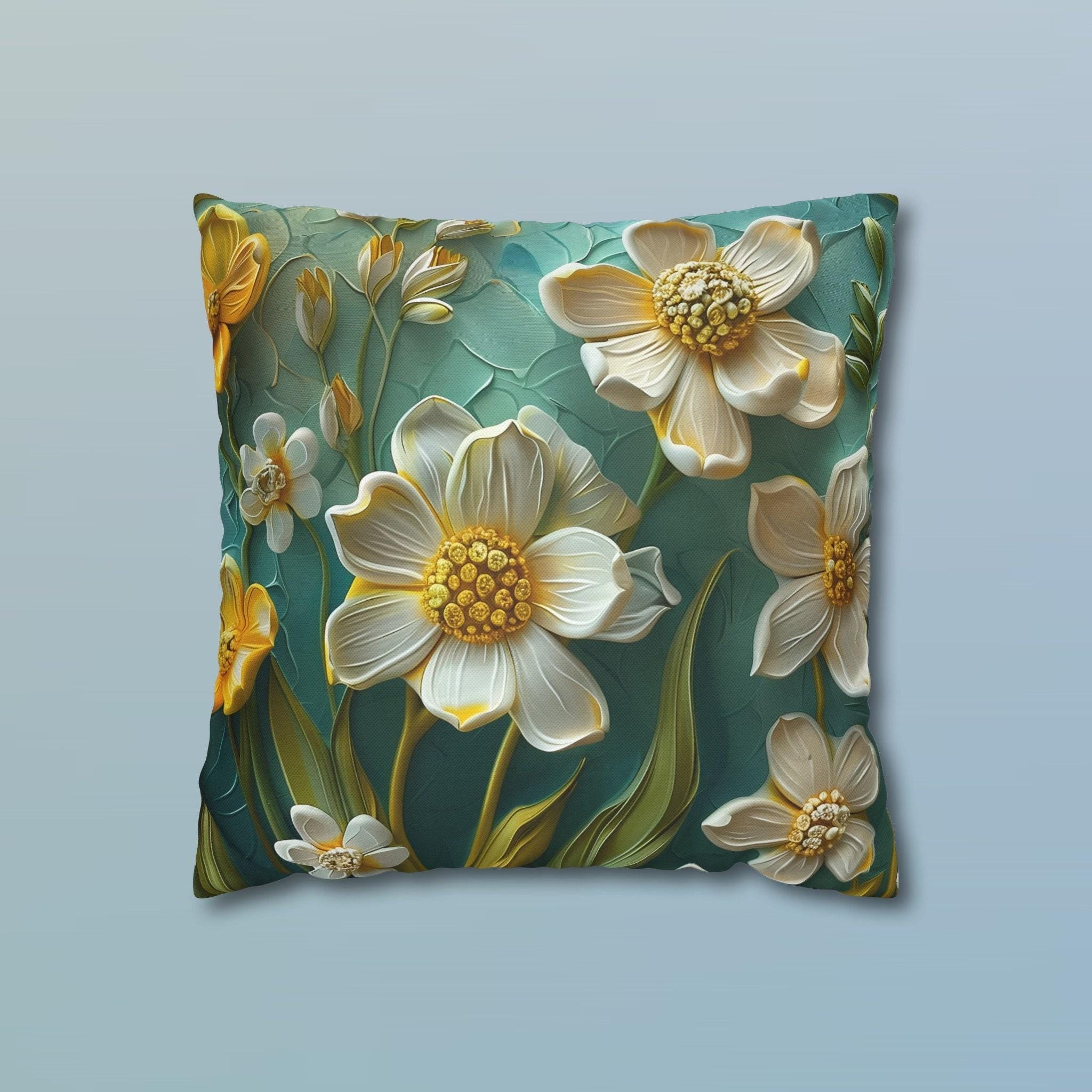 Teal Floral Pillow Cover: Clementine Botanical Garden Accent Cushion