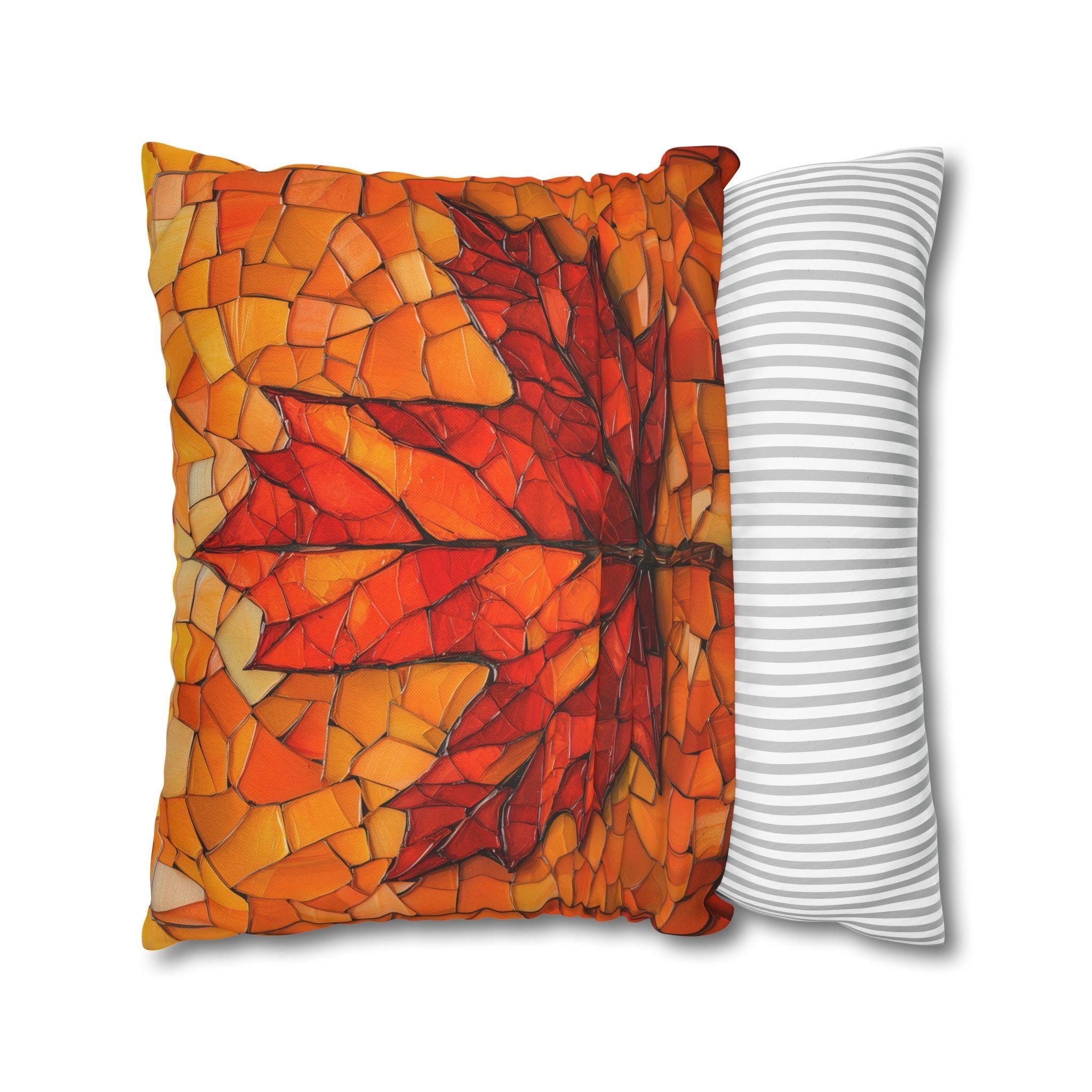 Stained Glass Autumn Maple Leaf Pillow Cover: Fall Decor, Thanksgiving Gift, Seasonal Accent