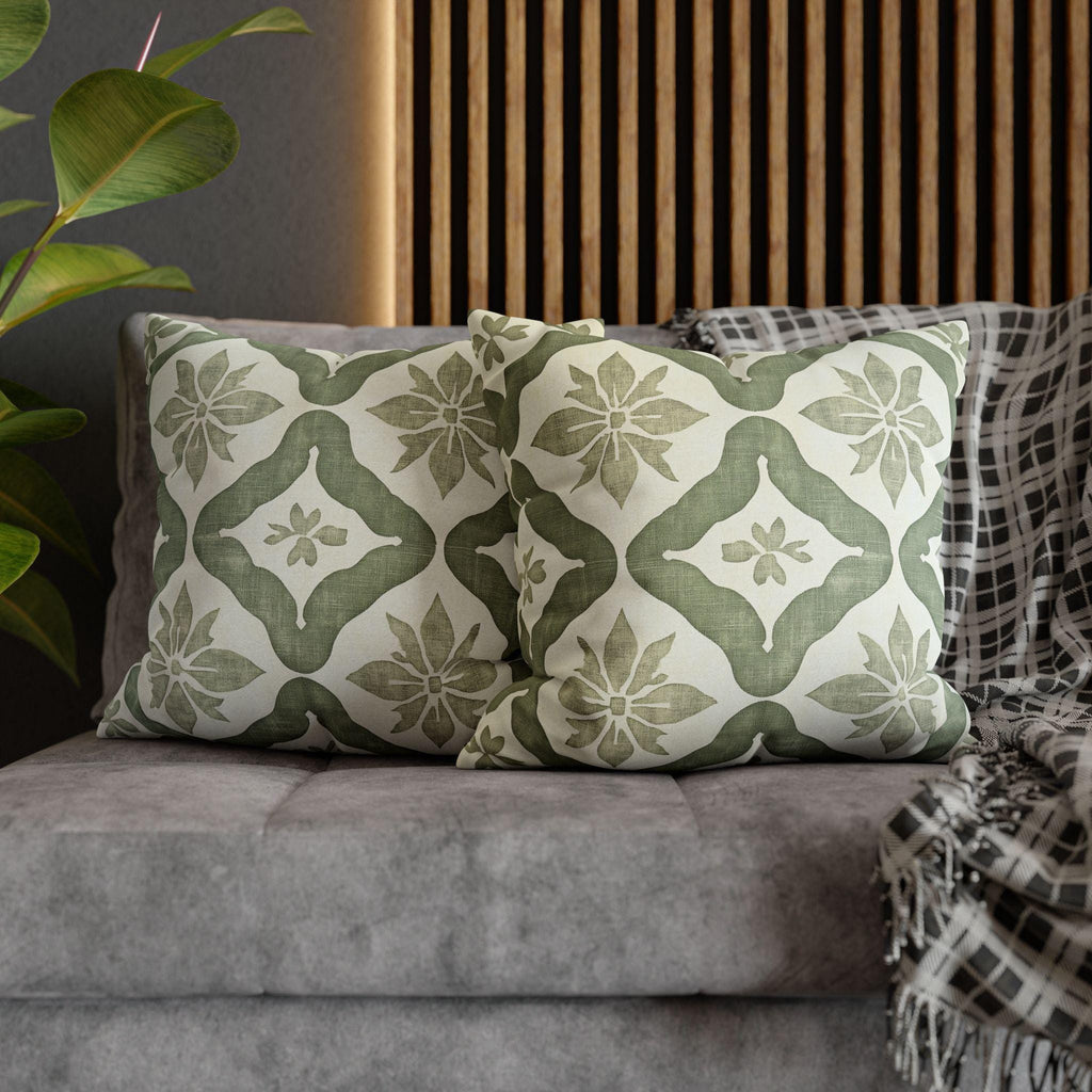 Moroccan Damask Pillow Cover: Sage Green and Ivory Classic Accent