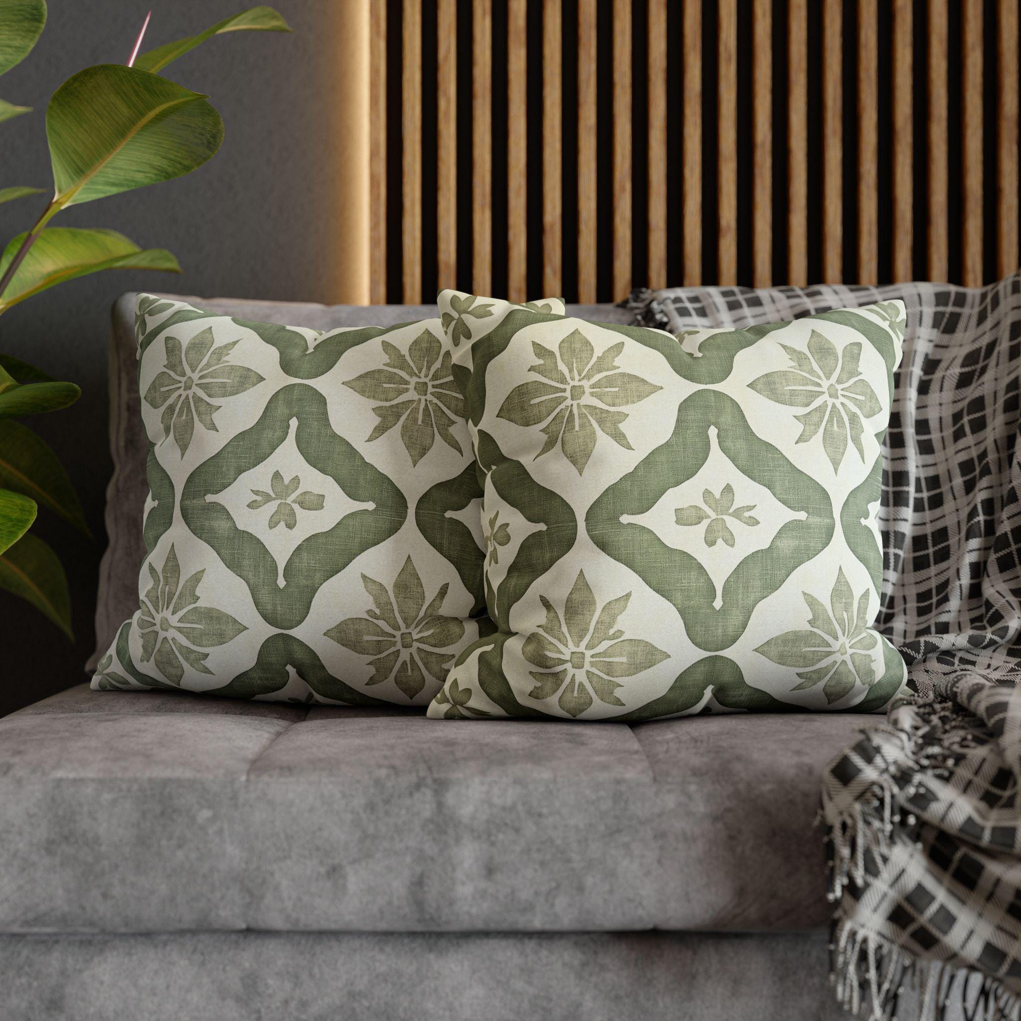 Moroccan Damask Pillow Cover: Sage Green and Ivory Classic Accent
