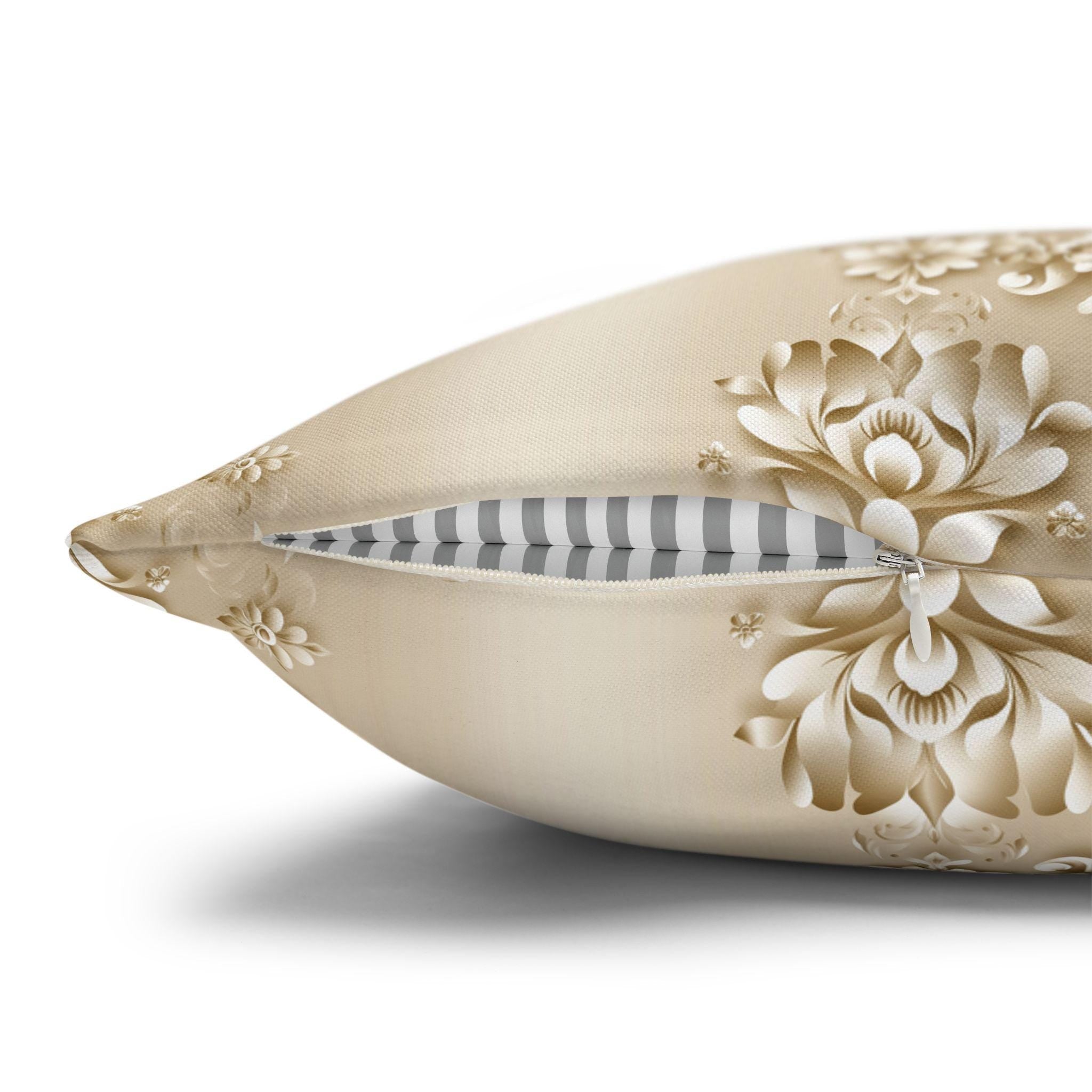 Floral Scrollwork Pillow Cover: Elegant Gold & Beige Euro Sham Sizes