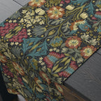 William Morris Inspired Table Runner: Midnight Navy Botanical Design