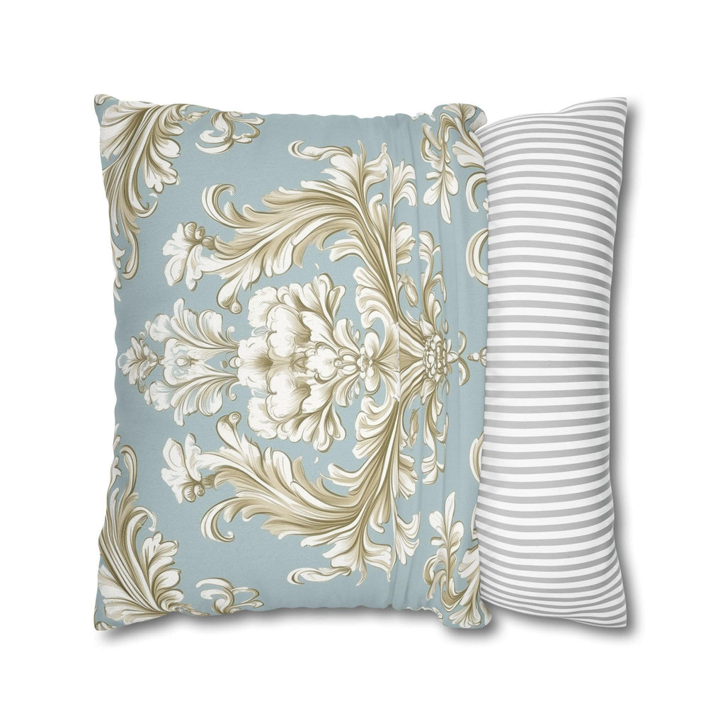 Elegant Baroque Floral Pillowcase: Champagne & Gold on Powder Blue - Luxurious Home Decor Gift