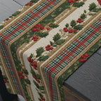 Vintage Inspired Christmas Table Runner: Plaid, Holly, Berry Red (16" x 72"),(16"x90")