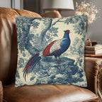 French Country Blue Pheasant Pillow Cover: Vintage Toile Bird and Botanical Design
