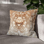 Luxurious Damask Floral Pillowcase: Ivory-Caramel Gradient Scrollwork Design, Elegant Soft Decor Accent