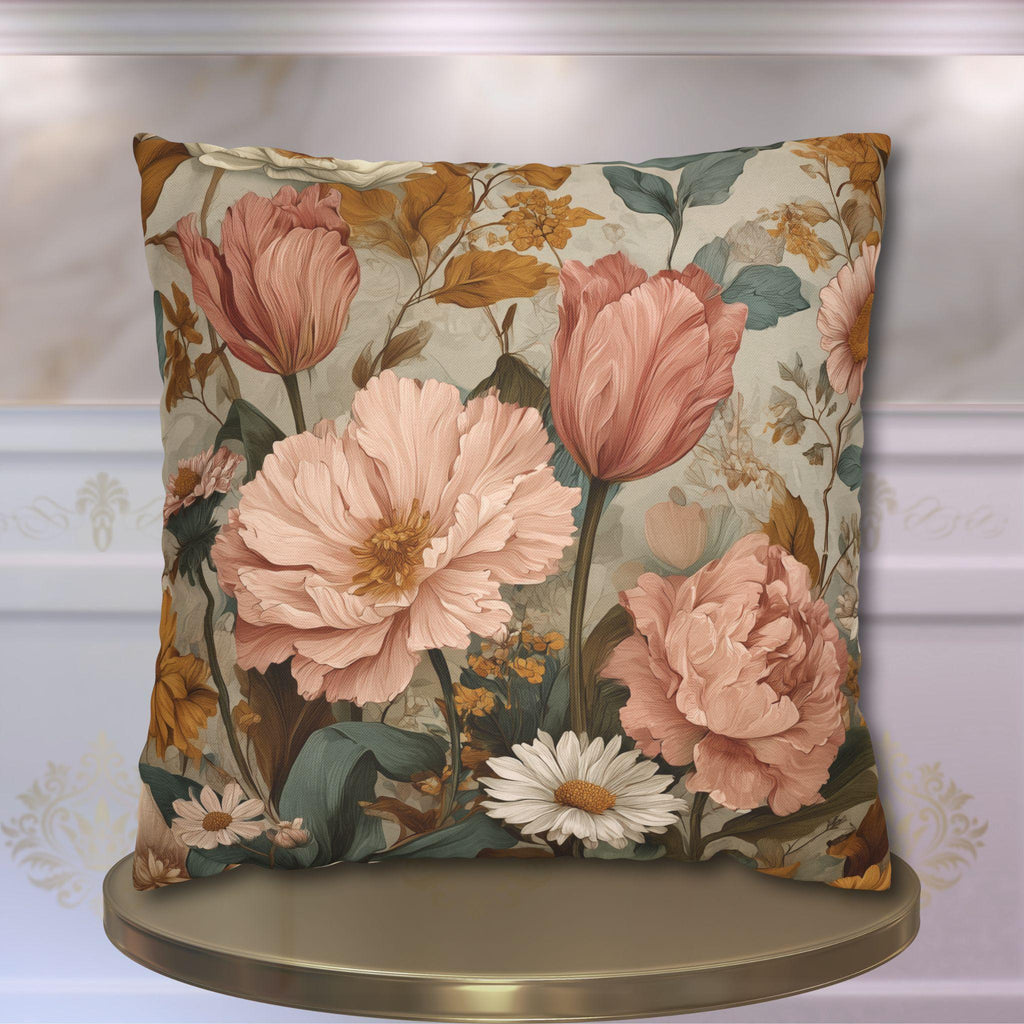 William Morris Inspired Botanical Pillow Cover: Dusty Rose, Sage, Ochre Autumn Accent