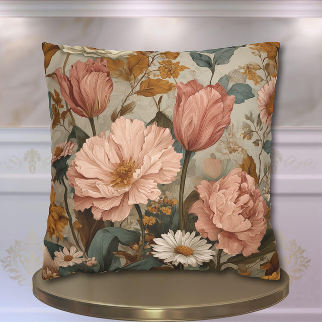 William Morris Inspired Botanical Pillow Cover: Dusty Rose, Sage, Ochre Autumn Accent