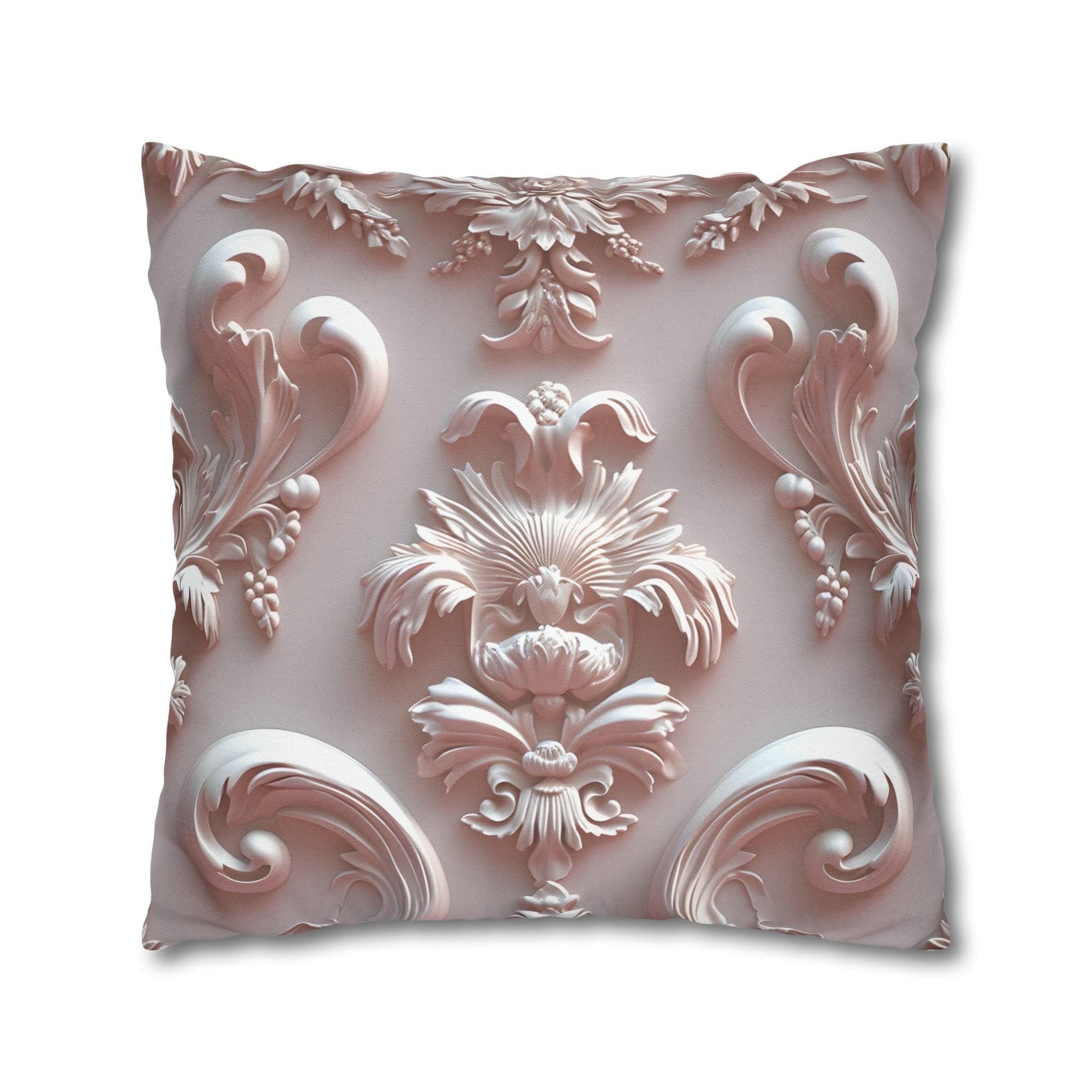 Rococo Pillow Cover: Blush Pink Scrollwork Floral Design