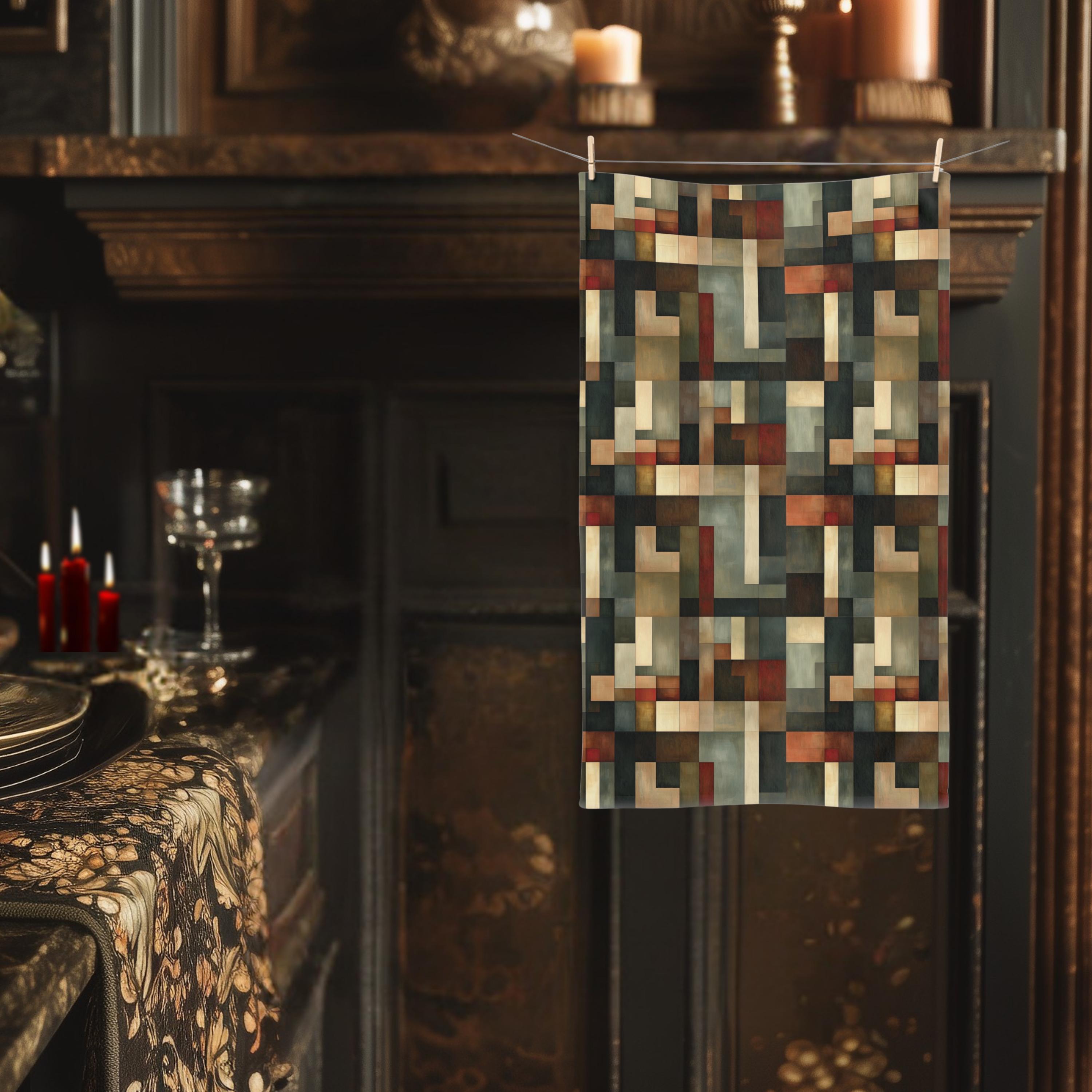 Abstract Geometric Hand Towel: Earthy Muted Palette (Kitchen or Bath)