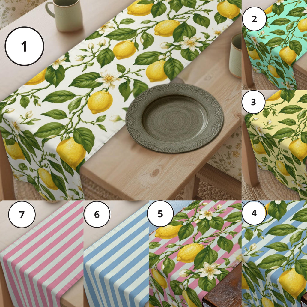 Lemon Table Runner Collection: 7 Citrus and Stripe Variations
