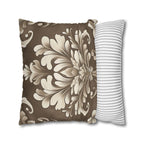 Damask Pillow Cover: Cream Beige Floral on Mocha Brown
