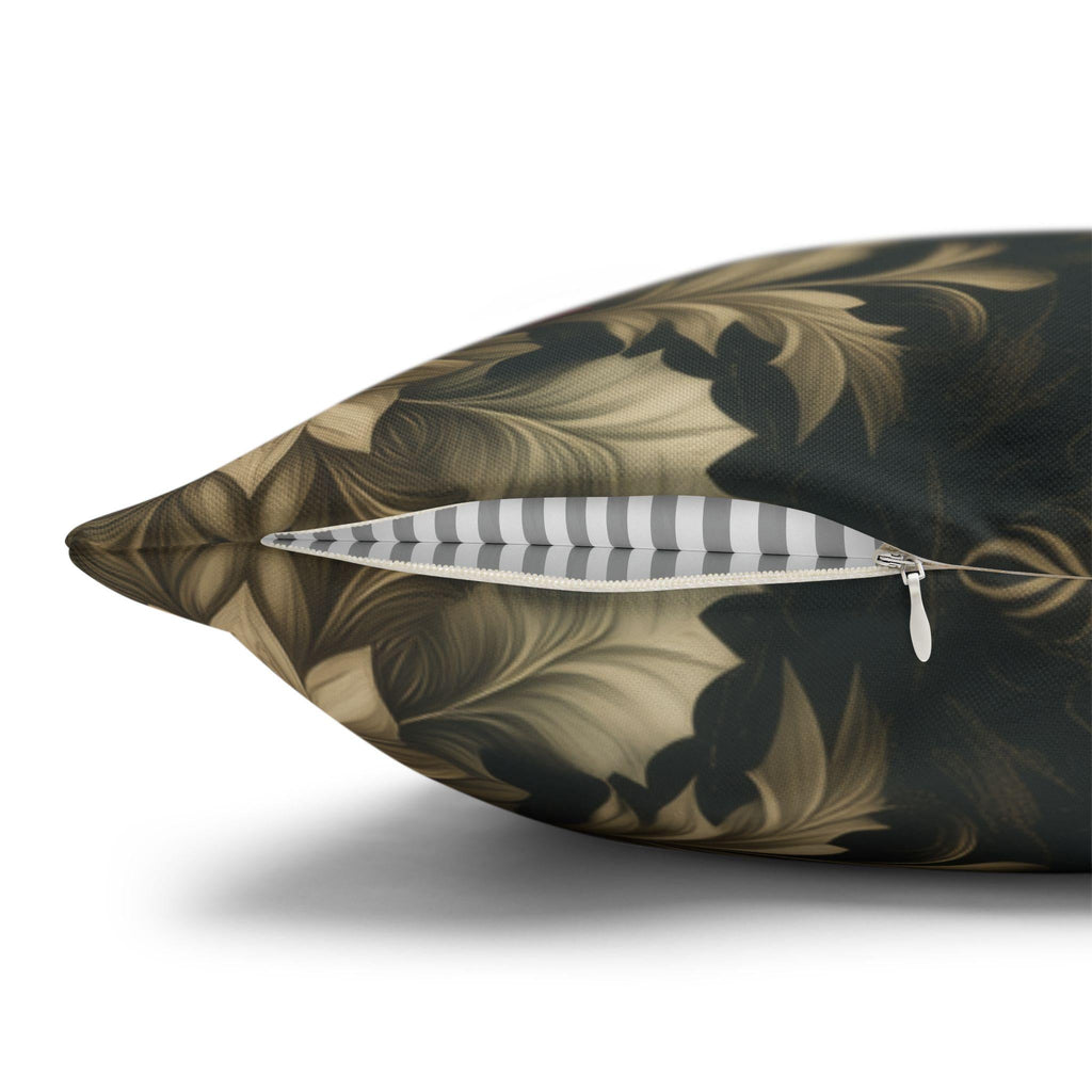 William Morris Christmas Pillow Cover: Ivory Poinsettia and Holly Repeating Pattern on Midnight Green
