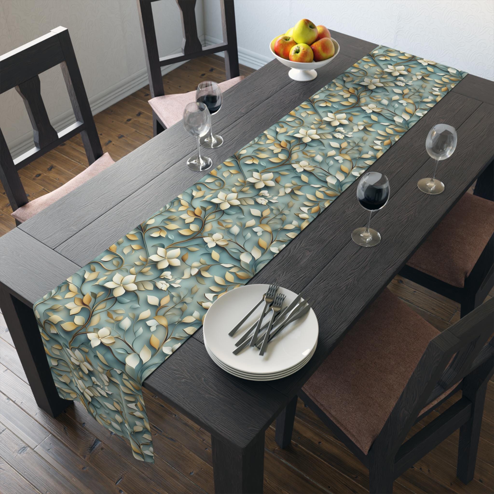 Elegant Botanical Table Runner: William Morris Inspired Floral Design for Stylish Home Decor