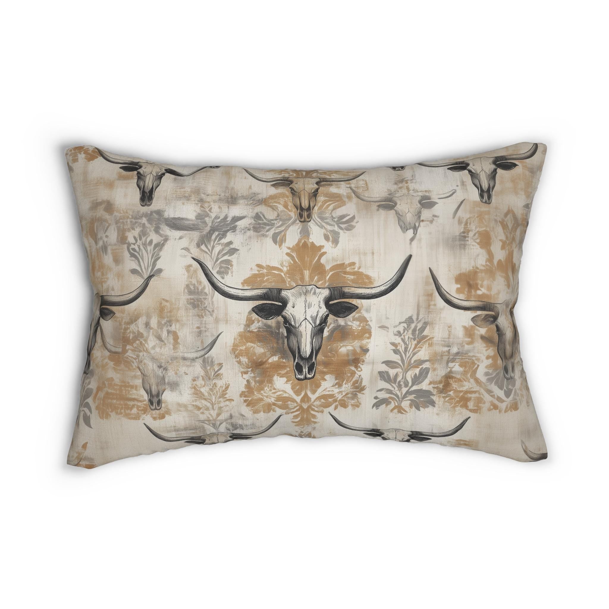 Distressed Longhorn Skull Lumbar Pillow: Western Ranch Decor Rustic Southwest Accent