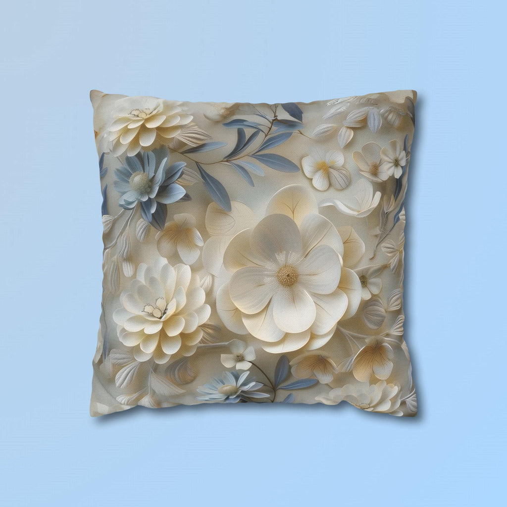 Floral Pillow Cover: Cream, Ivory & Blue Blossoms, Elegant Home Decor