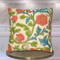 Arts and Crafts Floral Pillow Cover: William Morris Lodden-Inspired Design in Coral, Blue, Green