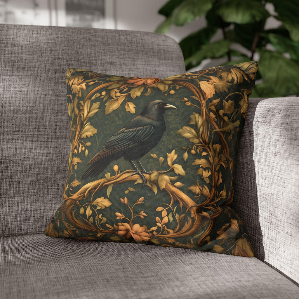 Autumn Crow Pillow Cover: Moody Botanical Fall & Halloween Decor
