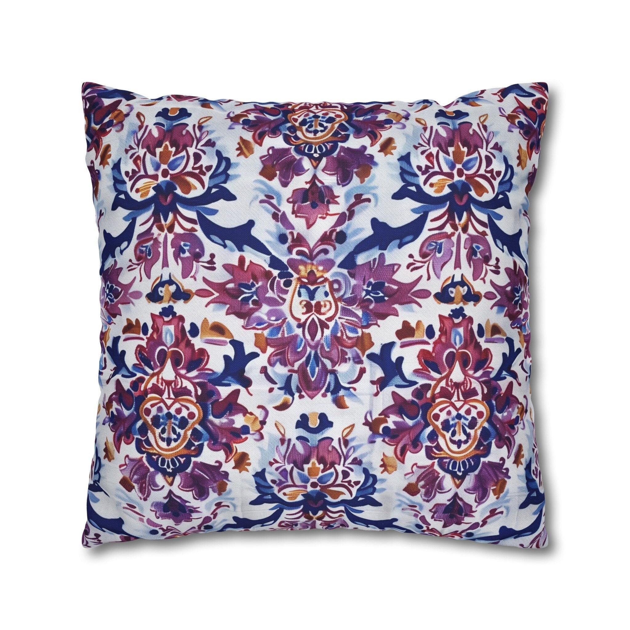 Ikat Floral Medallion Pillow Cover, Purple Blue Red Cushion