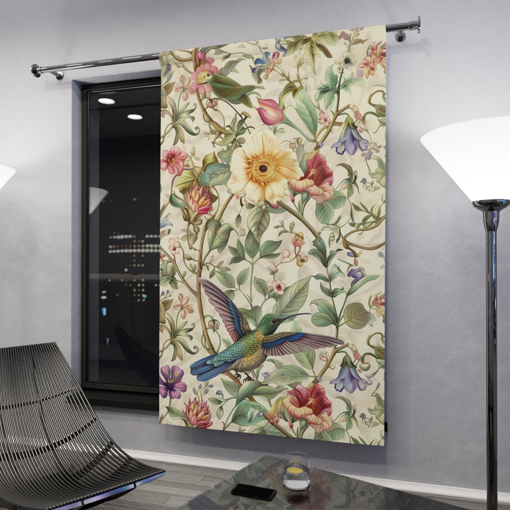Elegant William Morris Hummingbird Floral Window Curtain Panel - Green, Blue, Gold, Pink, Purple