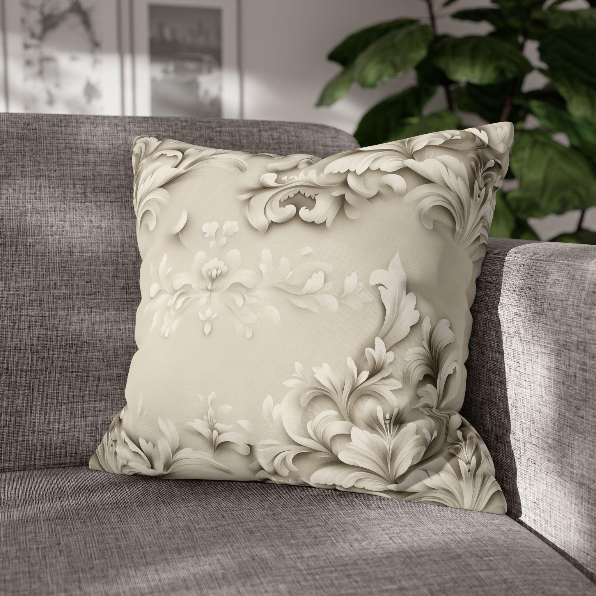 Floral Scrollwork Pillow Cover, Cream Beige Tones, Elegant Home Decor