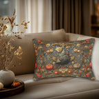 William Morris Wild Turkey Tapestry Lumbar Pillow: Autumn Harvest Thanksgiving Decor