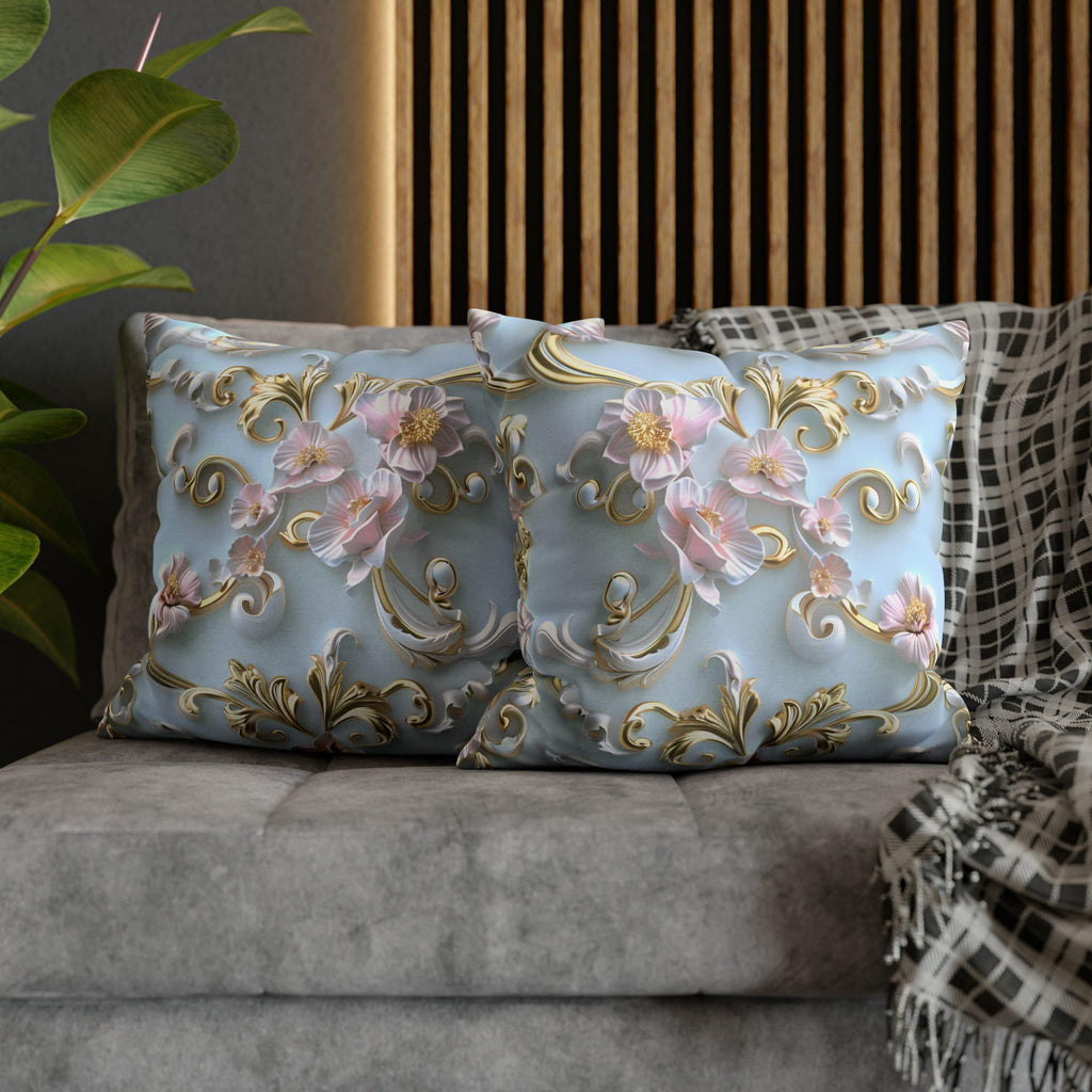 Rococo Coquette Pillow Cover: Pink Flowers, Gold Accents