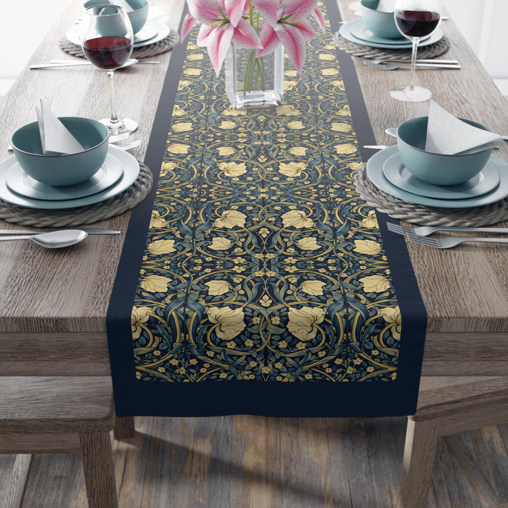 William Morris Table Runner: Navy and Champagne Vintage Pimpernel Reconstructed