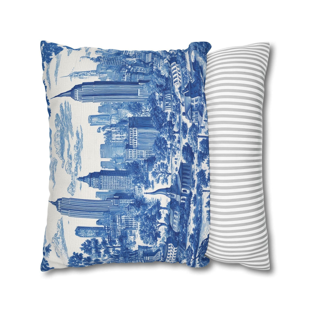 NYC Toile Pillow Cover: Blue & White French Country Urban Design