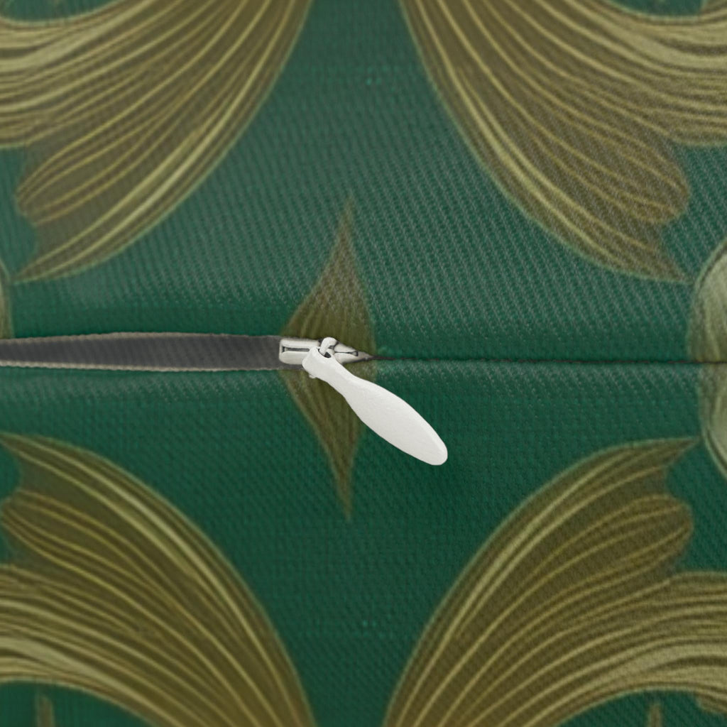 Gold Damask Christmas Lumbar Pillow: Emerald Tartan Bands and Medallion Accent