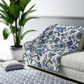 Chinoiserie Fleece Blanket: Blue and White Floral Pottery Pattern