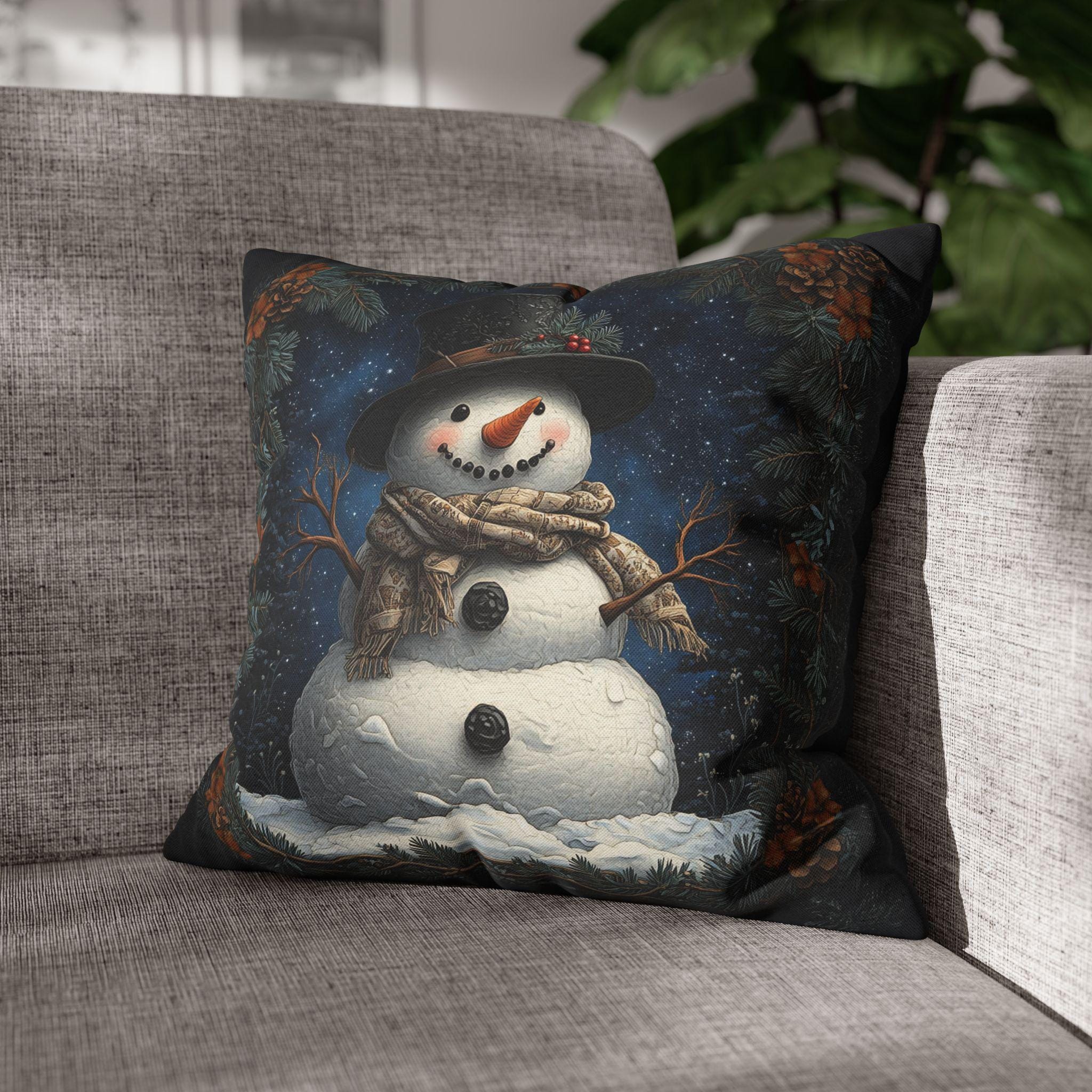 William Morris Inspired Snowman Pillow Cover, Festive Winter Decor, Unique Christmas Cushion Cover