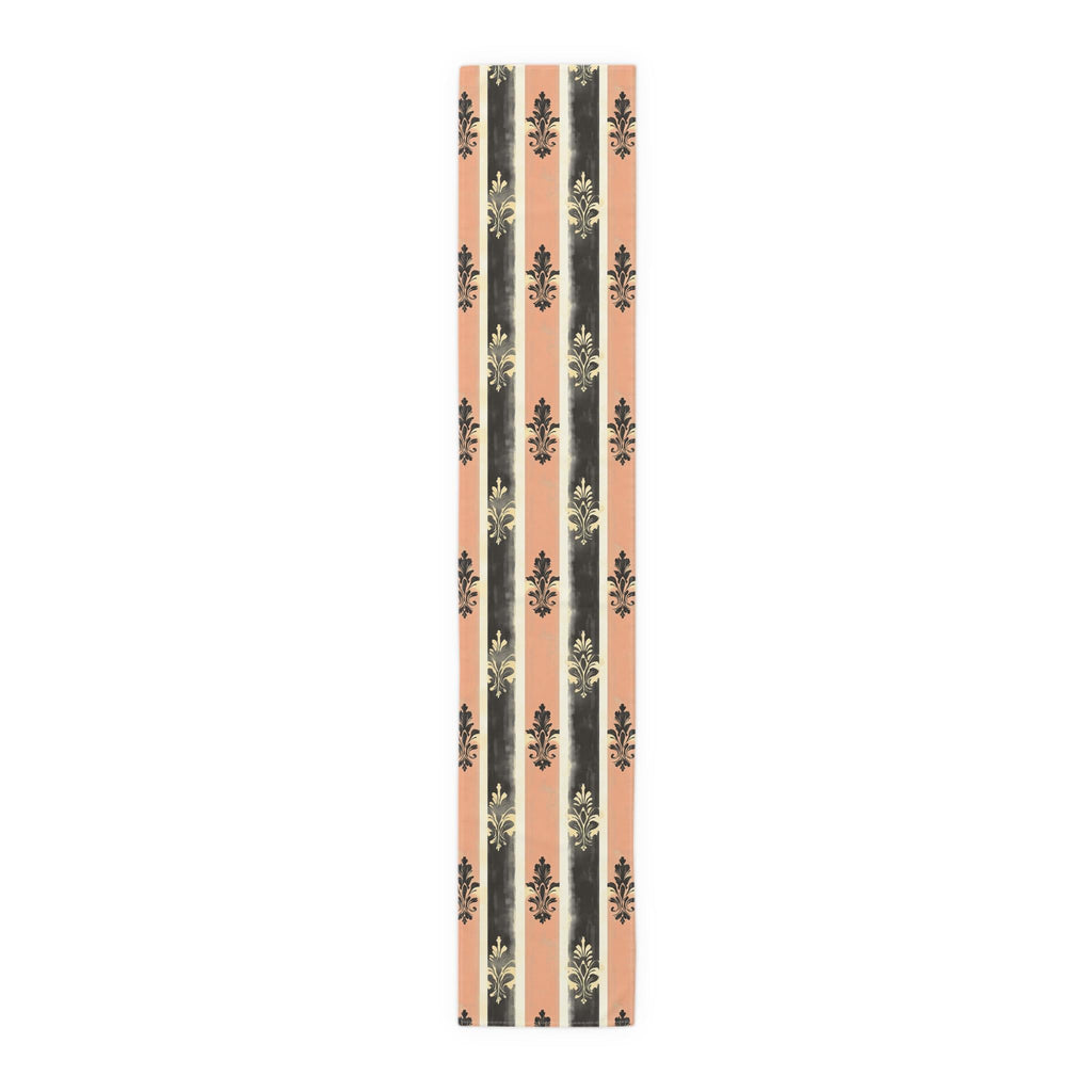 Elegant Patriotic Farmhouse Table Runner: Red, White & Navy Stripes with Gold Damask Floral Motifs